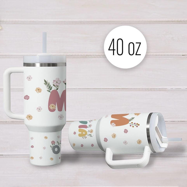 Custom Tumbler 40oz Personalized Name Insulated Bottle Water Mom With Flowers