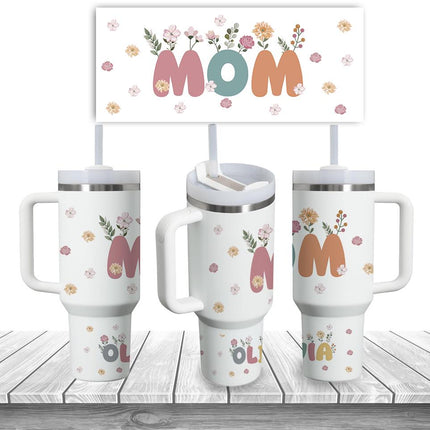 Custom Tumbler 40oz Personalized Name Insulated Bottle Water Mom With Flowers