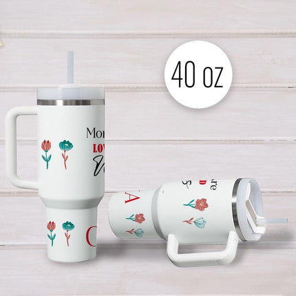 Custom Tumbler 40oz Personalized Name Insulated Bottle Water Mom You Are Loved Beyond Words With Flowers