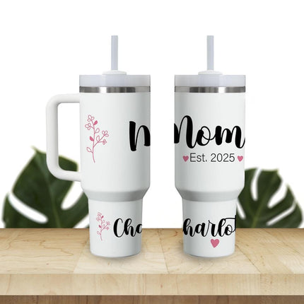 Custom Tumbler 40oz Personalized Name Insulated Bottle Water Mom Est 2025