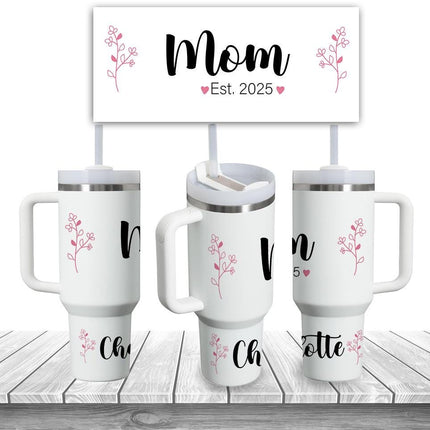 Custom Tumbler 40oz Personalized Name Insulated Bottle Water Mom Est 2025