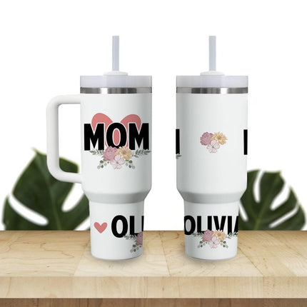 Custom Tumbler 40oz Personalized Name Insulated Bottle Water Mom Heart