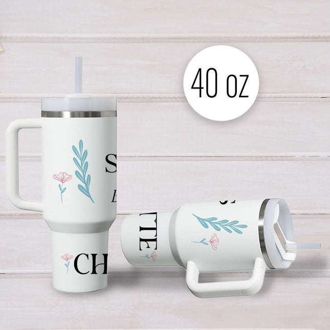 Custom Tumbler 40oz Personalized Name Insulated Bottle Water Sisters By Chance With Flowers
