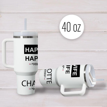 Custom Tumbler 40oz Personalized Name Insulated Bottle Water Happy Wife Black Background