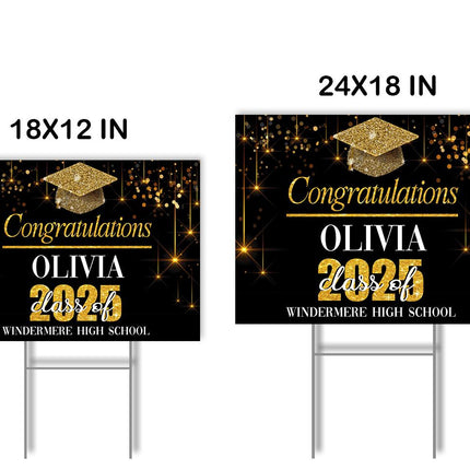 Yard Sign for graduation Party Decor Weatherproof Stake Included Black And Gold
