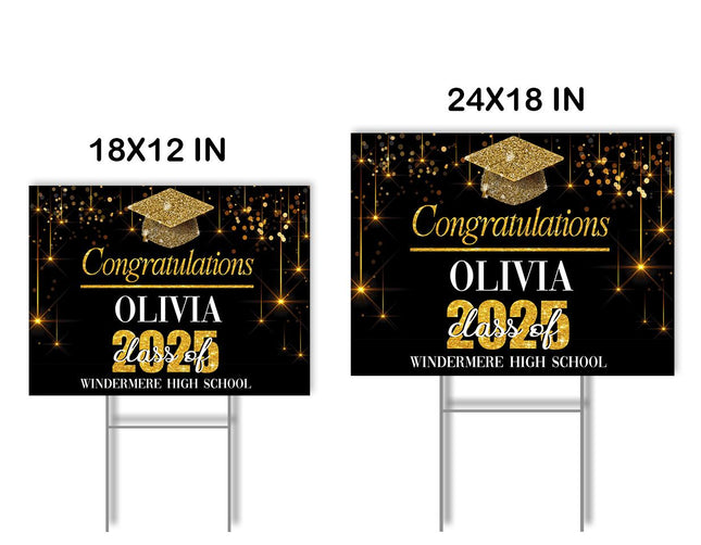 Yard Sign for graduation Party Decor Weatherproof Stake Included Black And Gold
