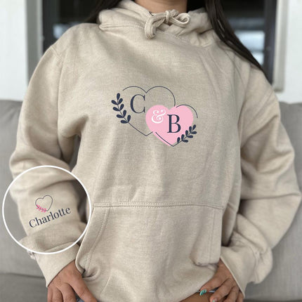 Adult Hoodie Sweatshirt Cozy Pullover Fleece Winter Outfit Gift for Her and Him Initials with Hearts
