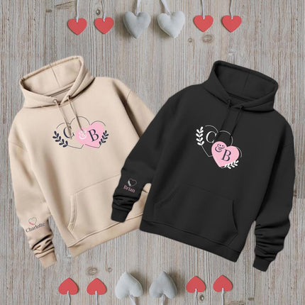 Adult Hoodie Sweatshirt Cozy Pullover Fleece Winter Outfit Gift for Her and Him Initials with Hearts