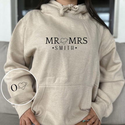 Adult Hoodie Sweatshirt Cozy Pullover Fleece Winter Outfit Gift for Her and Him Mr & Mrs With Heart