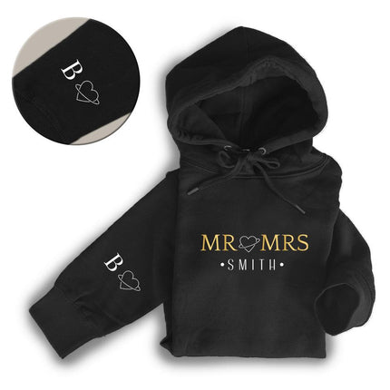 Adult Hoodie Sweatshirt Cozy Pullover Fleece Winter Outfit Gift for Her and Him Mr & Mrs With Heart