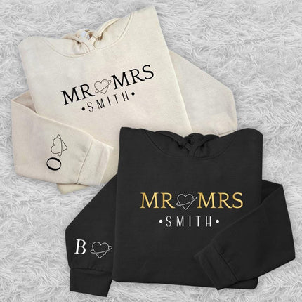 Adult Hoodie Sweatshirt Cozy Pullover Fleece Winter Outfit Gift for Her and Him Mr & Mrs With Heart