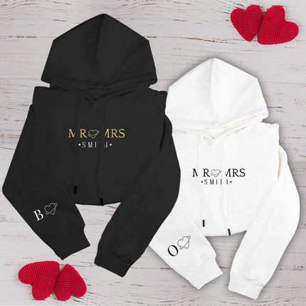 Adult Hoodie Sweatshirt Cozy Pullover Fleece Winter Outfit Gift for Her and Him Mr & Mrs With Heart