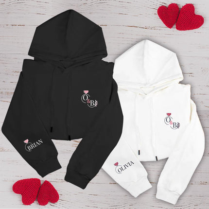 Adult Hoodie Sweatshirt Cozy Pullover Fleece Winter Outfit Gift for Her and Him Initials With Ring