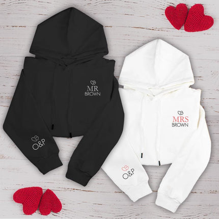 Adult Hoodie Sweatshirt Cozy Pullover Fleece Winter Outfit Gift for Her and Him Mrs And Mr With Two Hearts