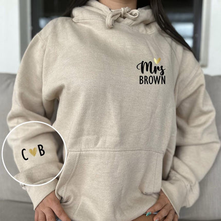 Adult Hoodie Sweatshirt Cozy Pullover Fleece Winter Outfit Gift for Her and Him Mr & Mrs With Golden Heart