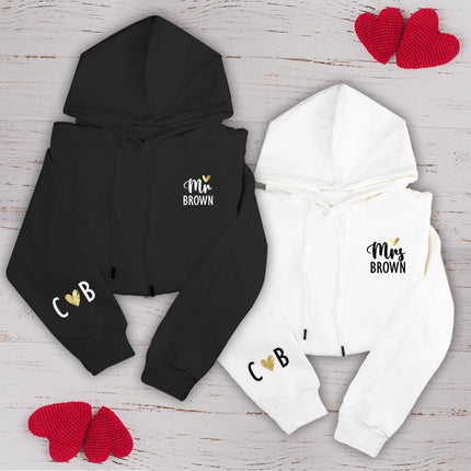 Adult Hoodie Sweatshirt Cozy Pullover Fleece Winter Outfit Gift for Her and Him Mr & Mrs With Golden Heart