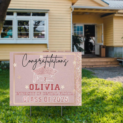 Yard Sign for graduation Party Decor Weatherproof Stake Included Pink And Gold