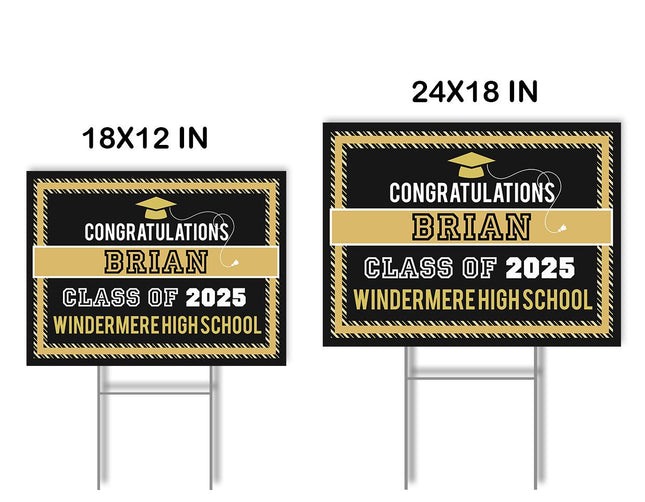Yard Sign for graduation Party Decor Weatherproof Stake Included Golden Border