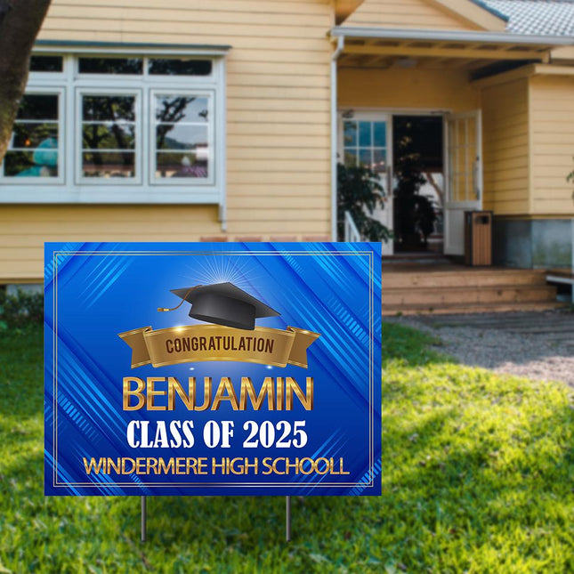 Yard Sign for graduation Party Decor Weatherproof Stake Included Blue Background