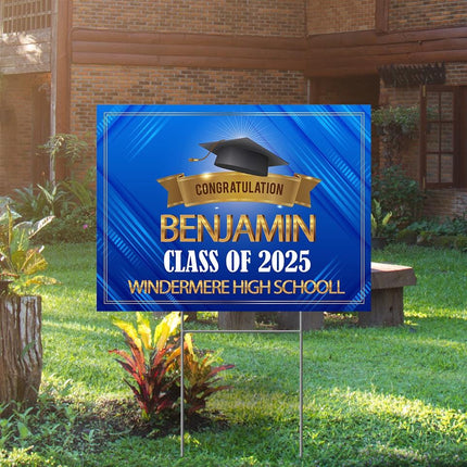 Yard Sign for graduation Party Decor Weatherproof Stake Included Blue Background