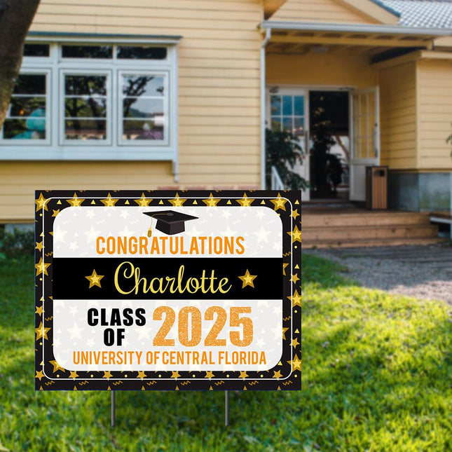 Yard Sign for graduation Party Decor Weatherproof Stake Included Star Border