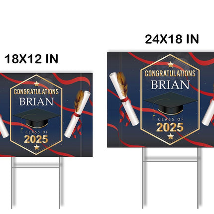 Yard Sign for graduation Party Decor Weatherproof Stake Included Blue Background with Red