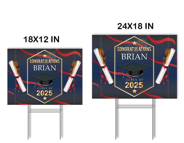 Yard Sign for graduation Party Decor Weatherproof Stake Included Blue Background with Red