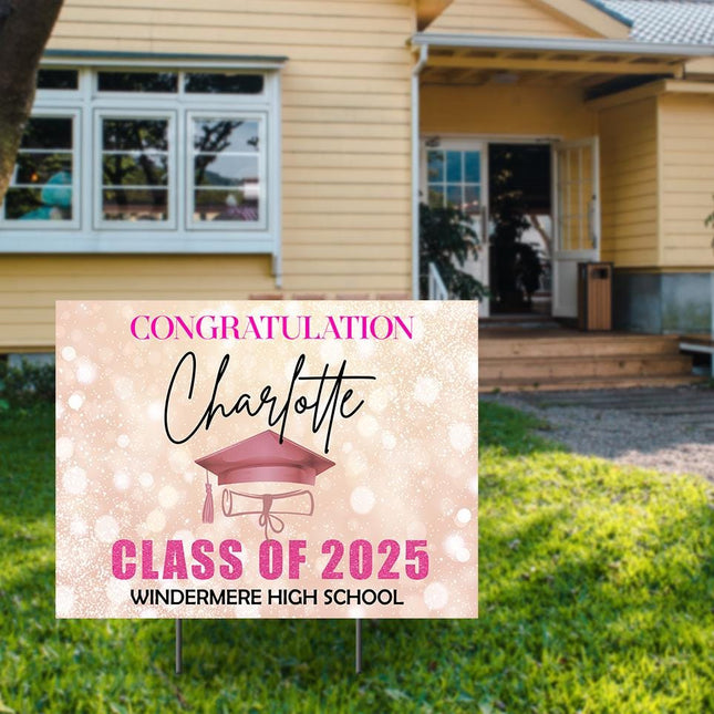 Yard Sign for graduation Party Decor Weatherproof Stake Included Pink And White