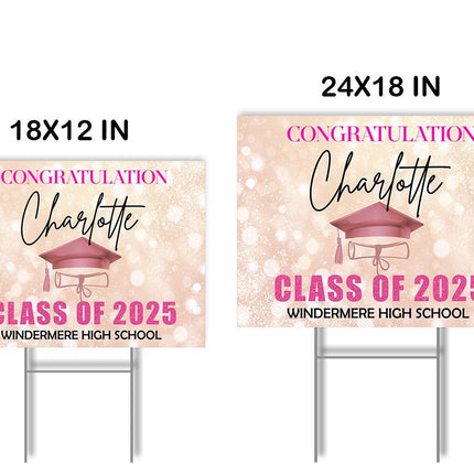 Yard Sign for graduation Party Decor Weatherproof Stake Included Pink And White