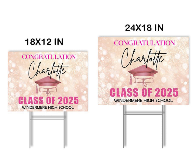 Yard Sign for graduation Party Decor Weatherproof Stake Included Pink And White