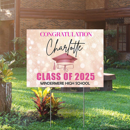 Yard Sign for graduation Party Decor Weatherproof Stake Included Pink And White
