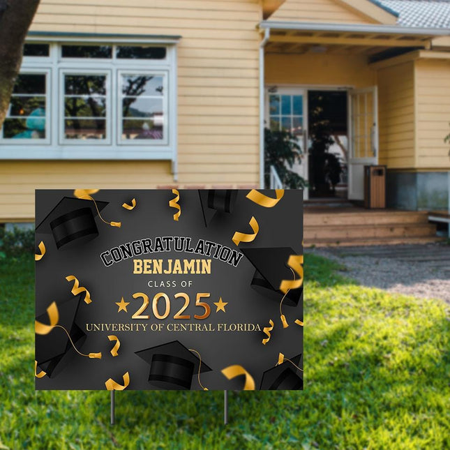 Yard Sign for graduation Party Decor Weatherproof Stake Included Golden Streamer