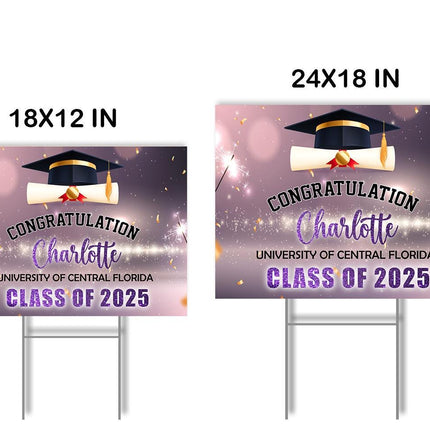 Yard Sign for graduation Party Decor Weatherproof Stake Included Purple And Gold