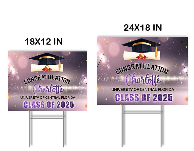 Yard Sign for graduation Party Decor Weatherproof Stake Included Purple And Gold
