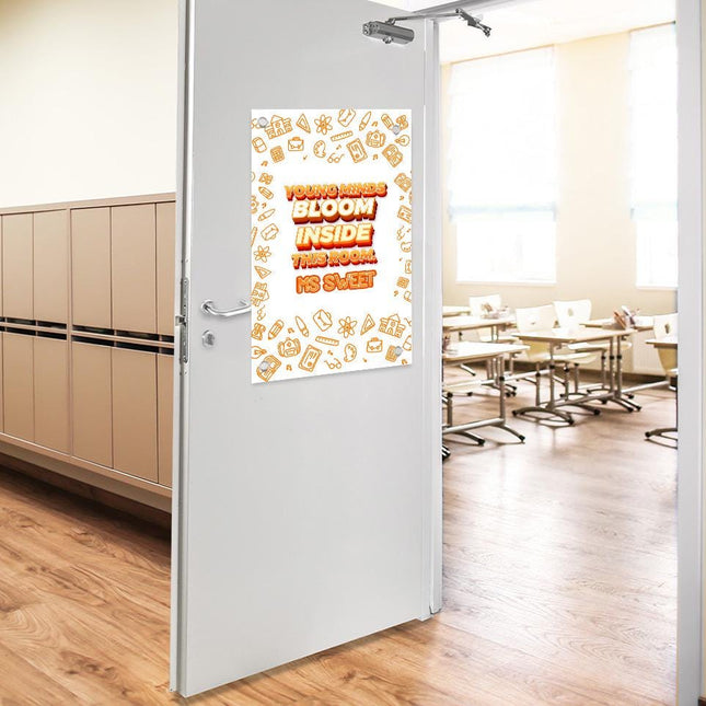 Sign Classroom Door Decor Hardcover 14x22 in Young Minds Bloom Inside White And Orange