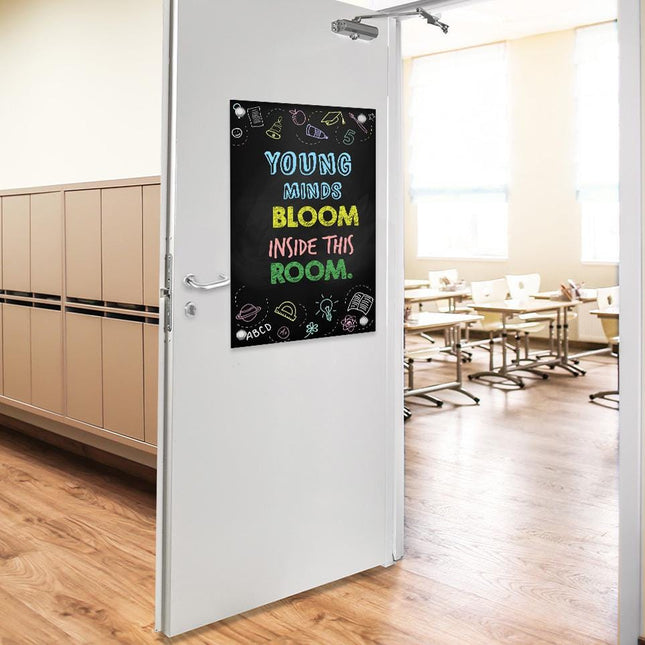 Sign Classroom Door Decor Hardcover 14x22 in Young Minds Bloom Inside Background Black