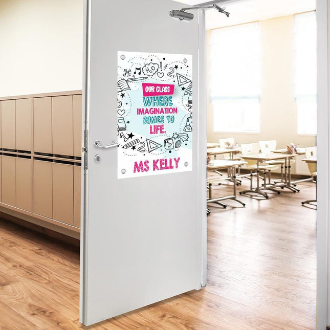 Sign Classroom Door Decor Hardcover 14x22 in Our Class Where Imagination Comes To Life