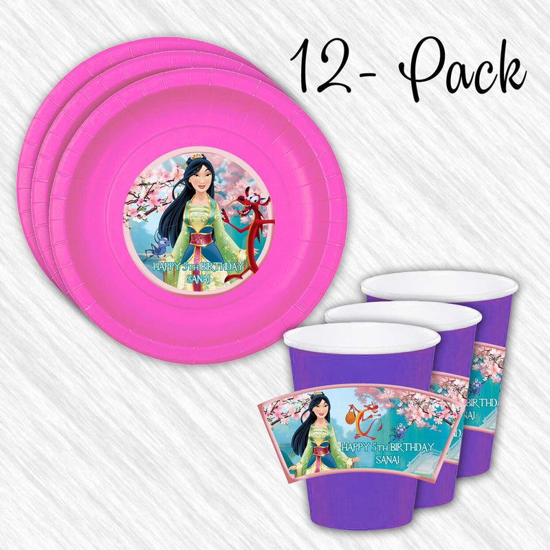 Mulan paper plates, cups & napkins- 12pack