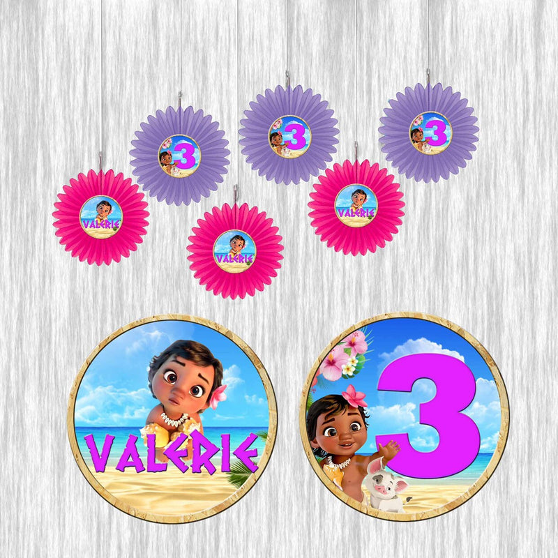 Moana Small Fan Decoration- 6 or 12 Pack- size 6in