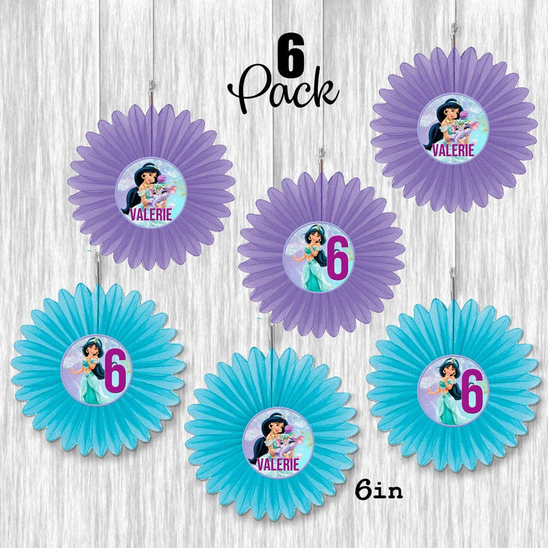 Princess Jasmine Small Fan Decoration- 6 or 12 Pack- size 6in