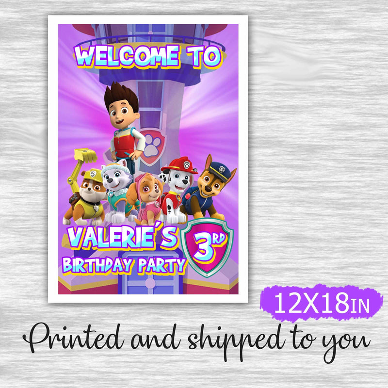 Paw Patrol purple welcome sign - printed and shipped