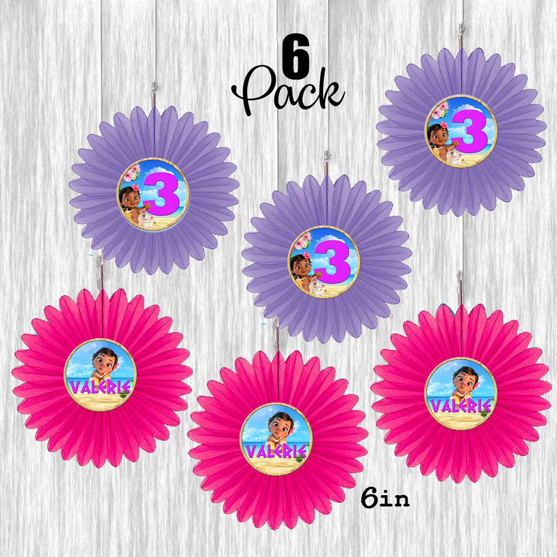 Moana Small Fan Decoration- 6 or 12 Pack- size 6in