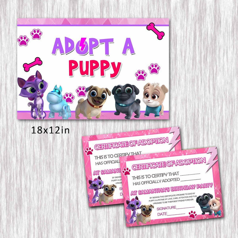 Puppy Dog Pals Adopt a puppy sign and 12 certificates - shipped and ready to use