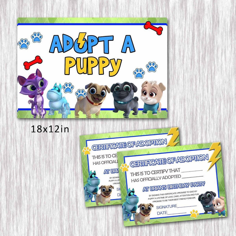 Puppy Dog Pals Adopt a puppy sign and 12 certificates - shipped and ready to use