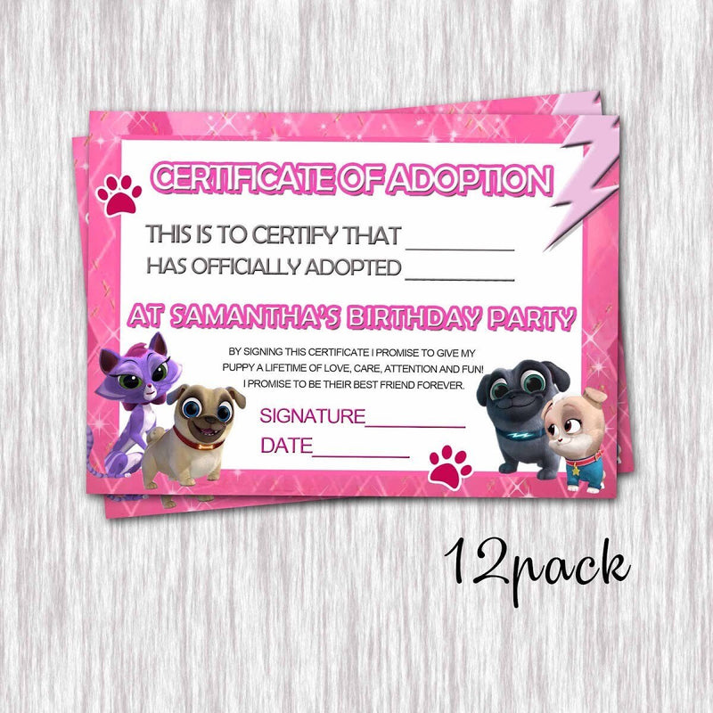 Puppy Dog Pals Adopt a puppy sign and 12 certificates - shipped and ready to use