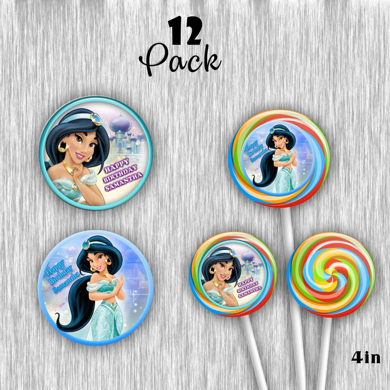 Princess Jasmine customized Giant lollipops - 12pack