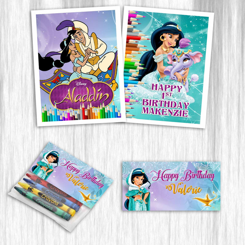 Princess Jasmine coloring books with crayons for party favors - 12pack