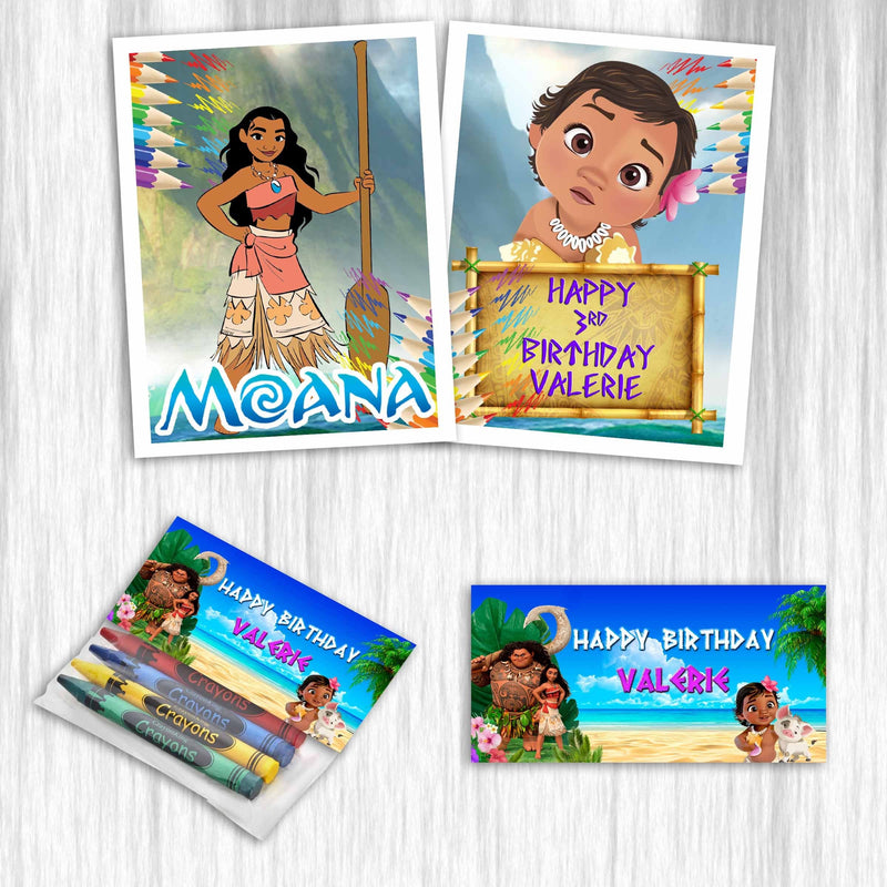 Moana coloring books with crayons for party favors - 12pack