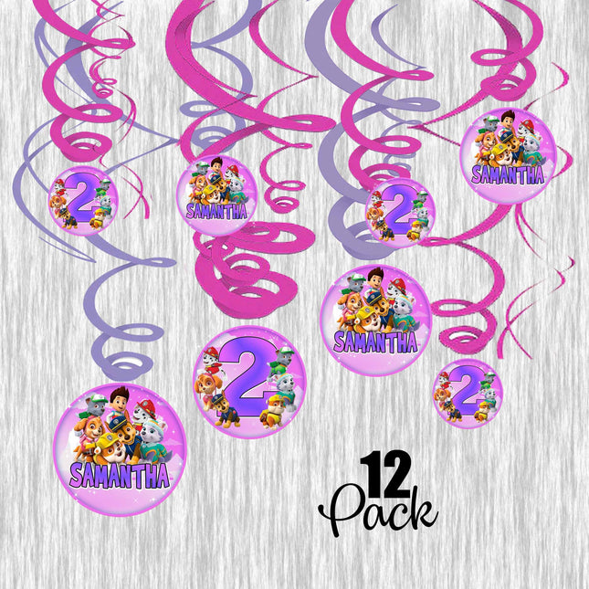 Paw Patrol pink/purple Swirl Decoration- 12ct
