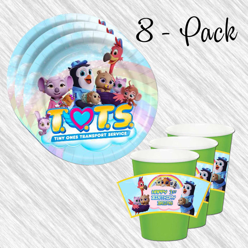 TOTS paper plates, cups and napkins - 8pack